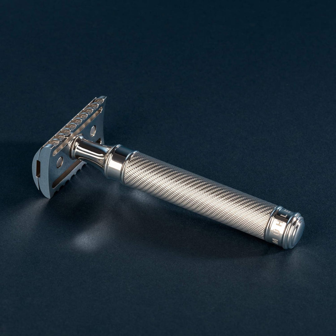 R41GS MÜHLE Traditioneller Rasierhobel aus Edelstahl offener Kamm Silber, Silber
