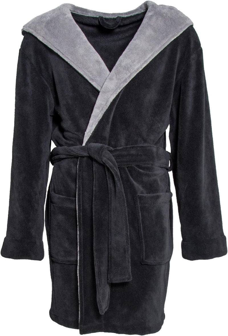 CelinaTex XS-XXXL Bademantel Kapuze zweifarbig kurz aufgesetzte Taschen Damen Mikrofaser Kuschelflee