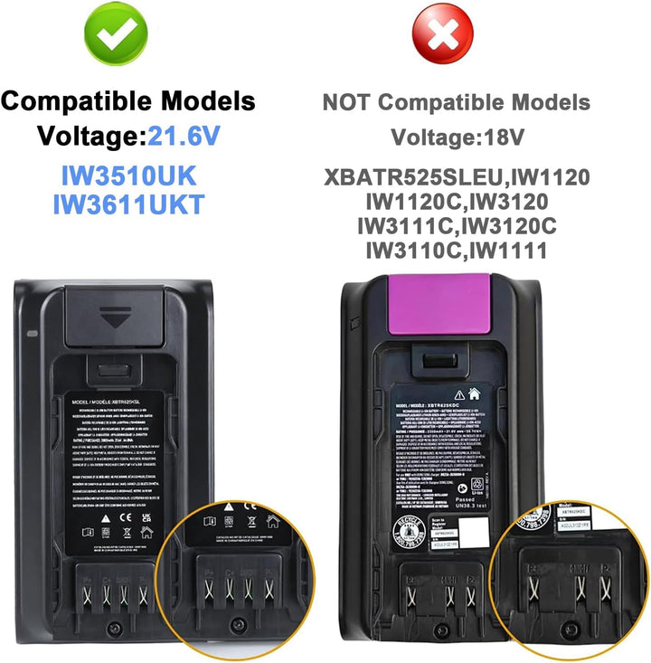 21,6 V 3000 mAh Lithium-Ionen-Akku, kompatibel mit Shark XBTR625KSL IW3511, IW3615, IW3110C, IW3111C