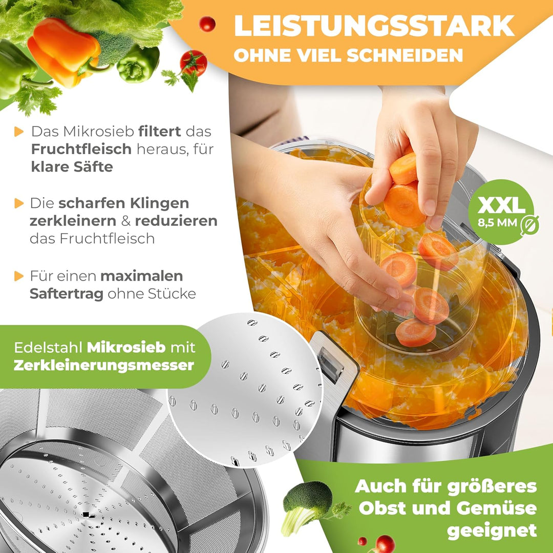 KESSER® Entsafter für Obst und Gemüse aus Edelstahl 1100W grosse 85 mm Einfüllöffnung inkl. Reinigun
