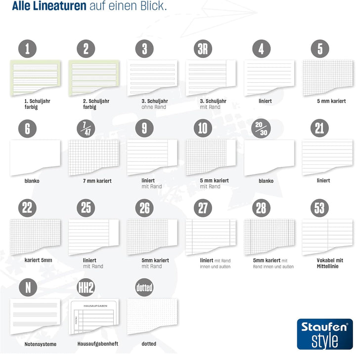 Staufen Style Vokabelheft - 5 Hefte je 32 Blatt, DIN A4, Lineatur 53 (Vokabel mit Mittellinien), 80