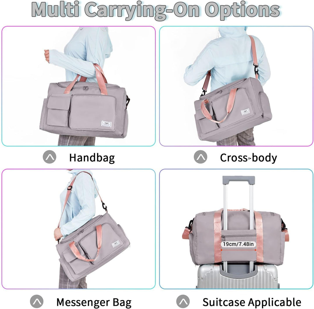 FIORETTO 35L Damen Sporttasche Faltbare Reisetasche mit Schuhfach und Nassfach, Wasserabweisende Wee