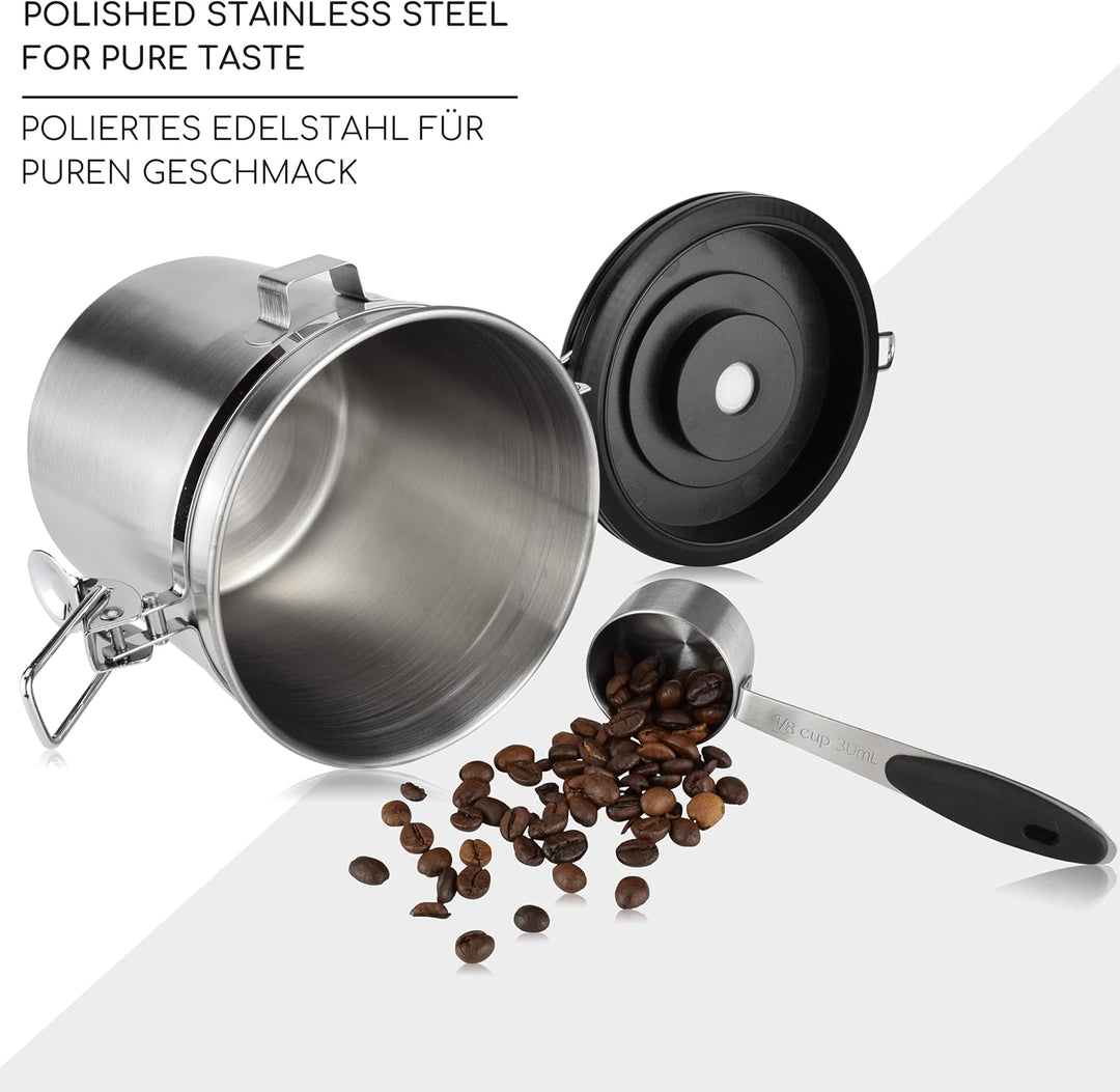Milu Kaffeedose luftdicht | 500g, 700g | Kaffeebohnen Behälter Edelstahl Vorratsdosen Vakuum Kaffeeb