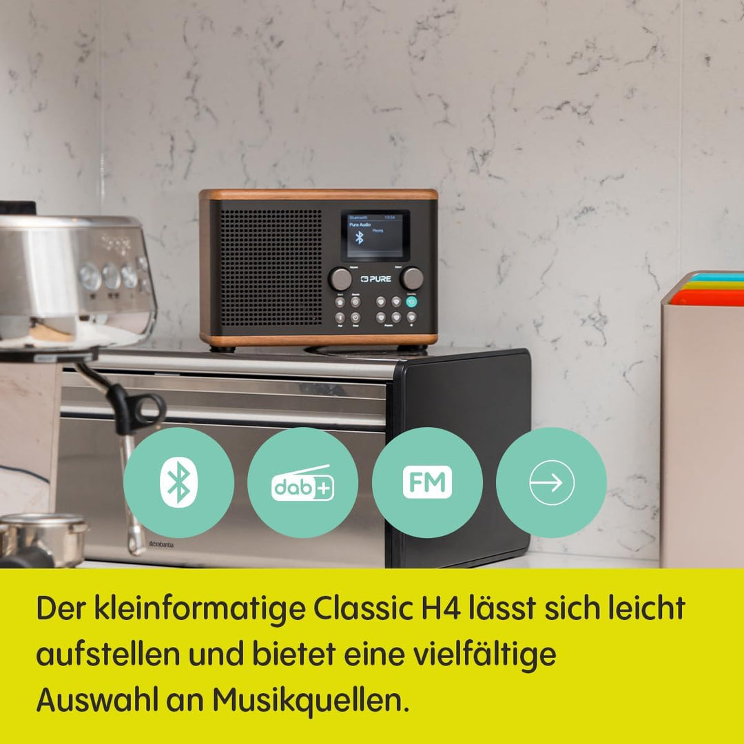 Pure Classic H4 Digitales Küchenradio (DAB+/FM, Bluetooth, USB, AUX, Küchentimer, Wecker), Coffee Bl