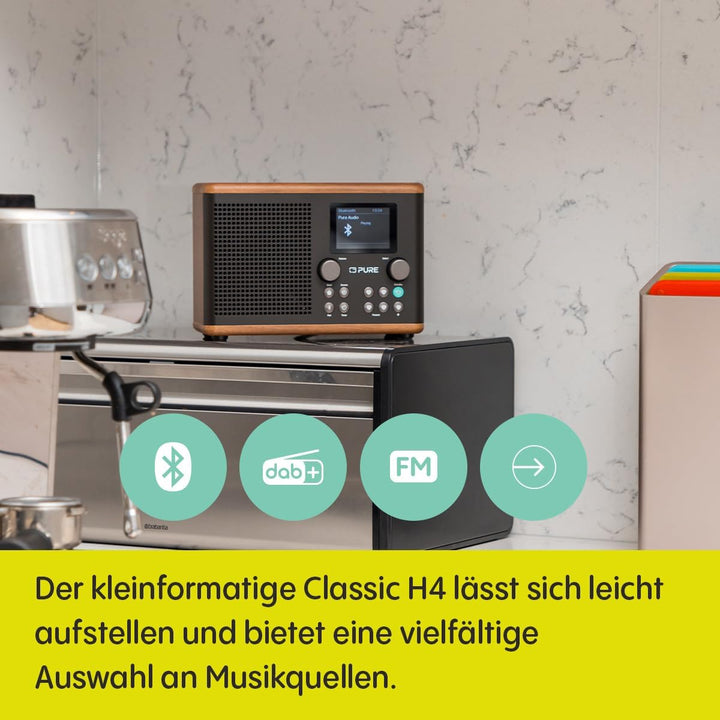Pure Classic H4 Digitales Küchenradio (DAB+/FM, Bluetooth, USB, AUX, Küchentimer, Wecker), Coffee Bl
