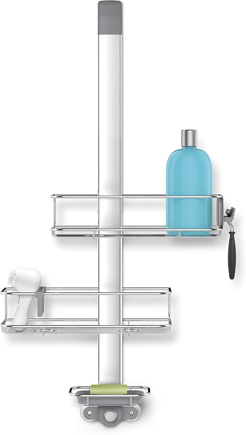 simplehuman BT1101 Türhaken-Duschcaddy, Duschregal zum Hängen, Badregal ohne Bohren, Edelstahl + elo