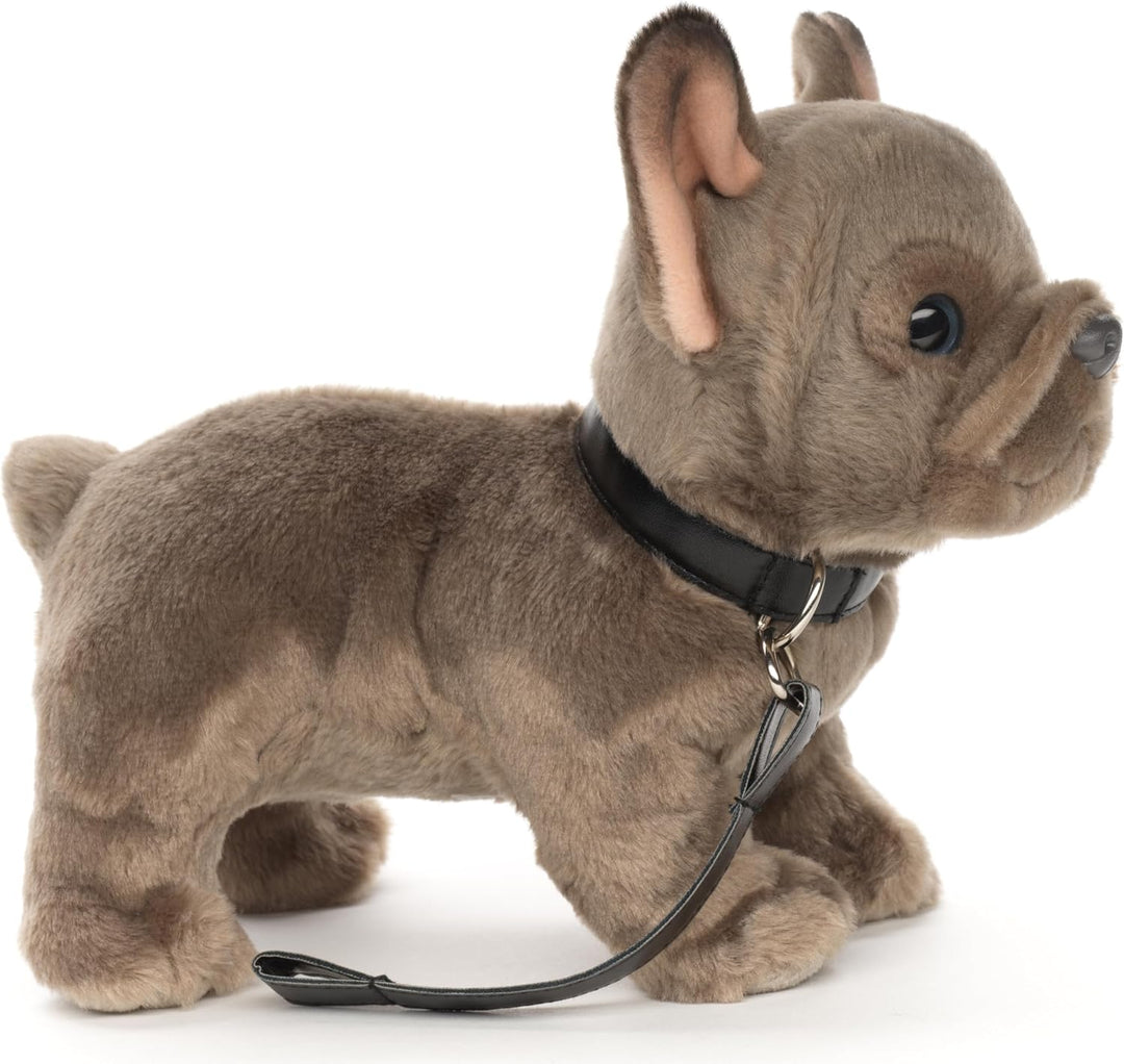 Uni-Toys - Französische Bulldogge (grau) mit Leine - 26 cm (Länge) - Plüsch-Hund, Dogge, Haustier -