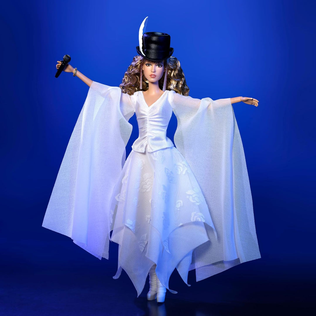 Barbie Mattel Signature-Puppe, Stevie Nicks Bella Donna Sammlerpuppe mit fliessendem weissen Kleid,