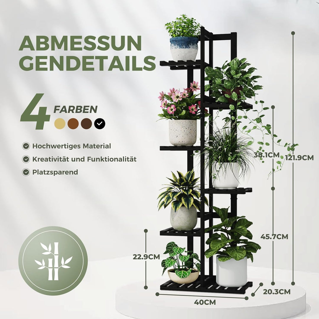 Bamworld Pflanzenständer Blumenständer Bambus Pflanzenregal Indoor Blumenregal Kleines Metall Blumen
