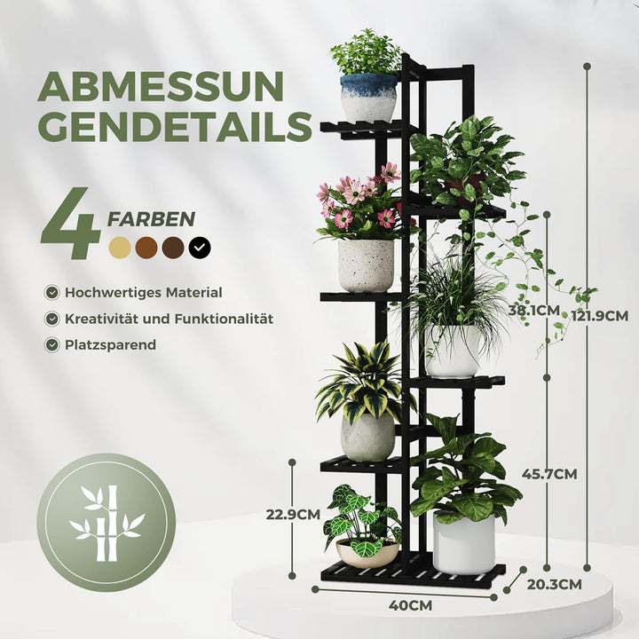 Bamworld Pflanzenständer Blumenständer Bambus Pflanzenregal Indoor Blumenregal Kleines Metall Blumen