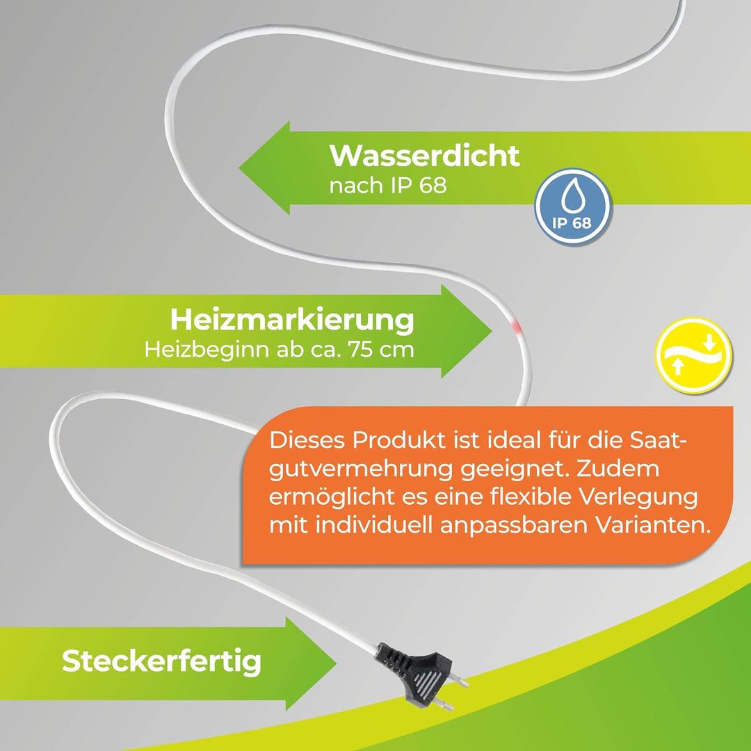 BioGreen Bodenheizkabel für die Anzucht | 10 m Heizkabel für Pflanzen | wasserdichtes Erdwärmekabel