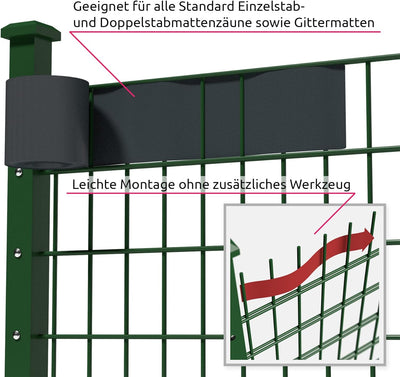 TecTake PVC Sichtschutzfolie Sichtschutzstreifen inkl. Befestigungsclips 450g/m² - Diverse Modelle -