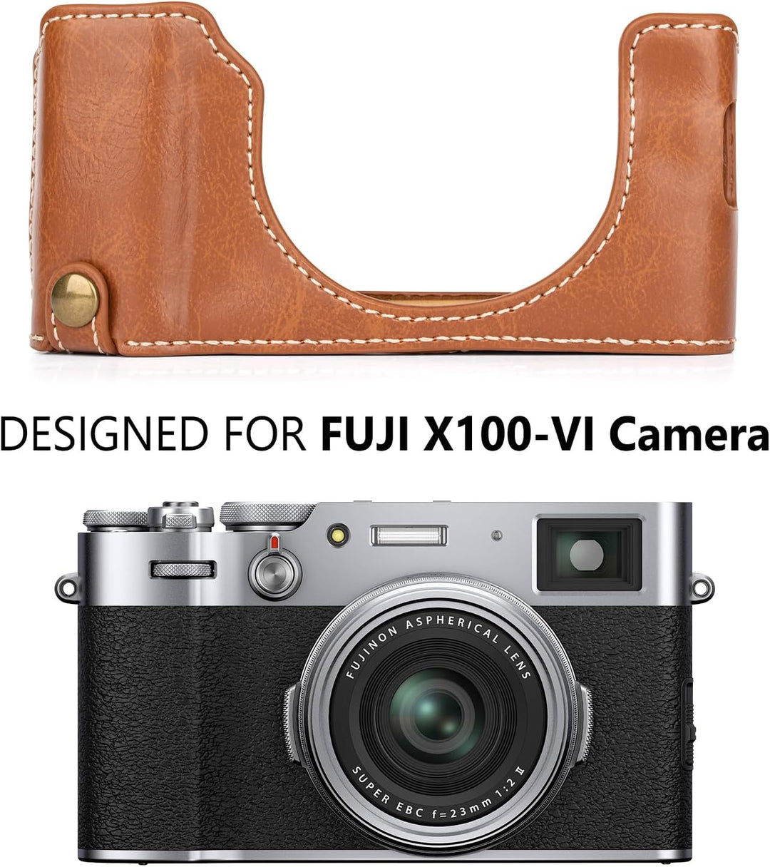MUZIRI KINOKOO PU Leder Tasche für Fuji X100VI, schützende Halbhülle, kompatibel mit Fujifilm X100VI