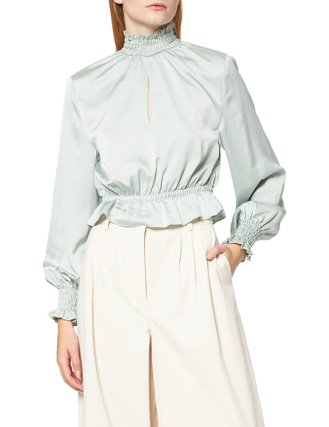 NA-KD Damen Padded Shoulder Blouse Bluse 38 Grün, 38 Grün
