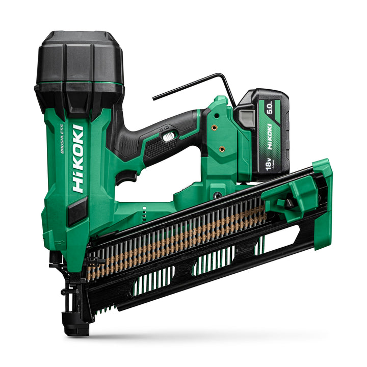 HiKOKI Akku-Streifennagler 21° - 18 V, 50-90 mm Nägel - Leistungsstark, LED-Licht, Brushless Motor,