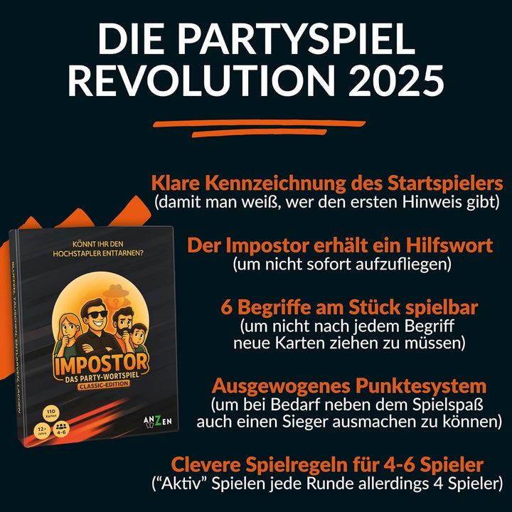 IMPOSTOR - Das Party-Wortspiel - Classic-Edition | Imposter Kartenspiel | Könnt ihr den Hochstapler