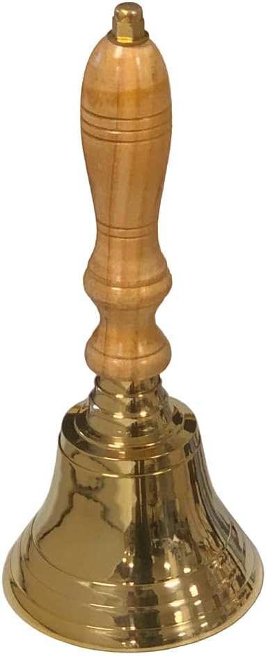zeitzone Handglocke Messing Gold Gross mit Holzgriff lauter Klang Schule Weihnachten 23 cm, 23 cm