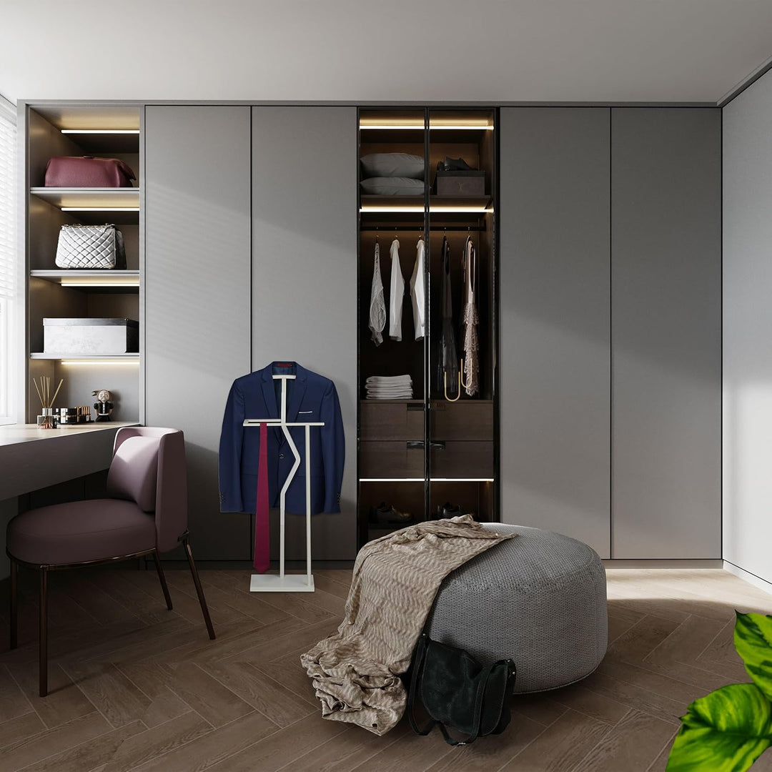 Relaxdays Herrendiener, Jackett & Hose, HxBxT: 107 x 48 x 20 cm, Metall & Holzoptik, Stiller Diener