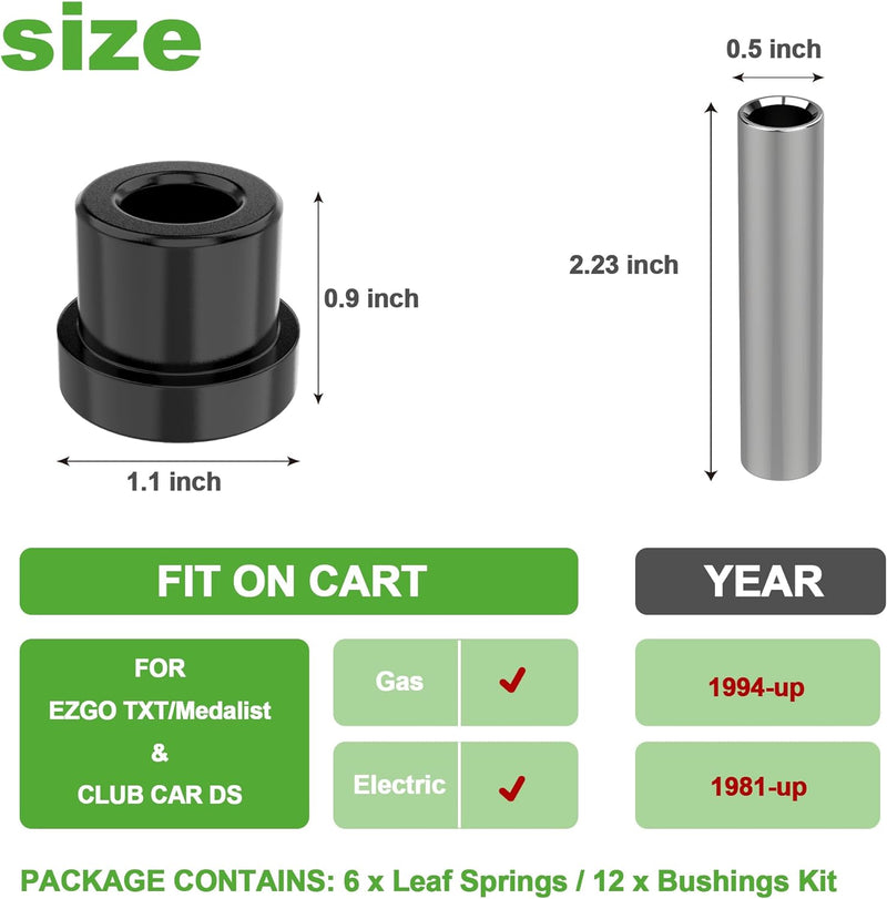 10L0L Golfwagen-Hinterblattfeder-Buchsen-Kit für EZGO TXT/Medalist ab 1994, Club Car DS ab 1992, 12