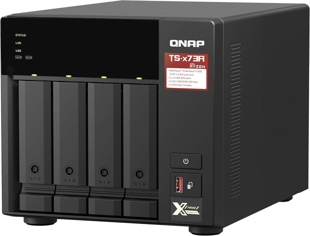 QNAP TS-473A-8G, 8GB Arbeitsspeicher, 2X Gb LAN, ohne HDs, Mechanische Festplatte NAS Single ohne HD