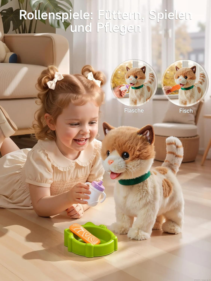 OR OR TU Spielzeug Katze die Läuft, Elektronische Plüschkatze | Hautfreundlich, Ferngesteuert, Läuft