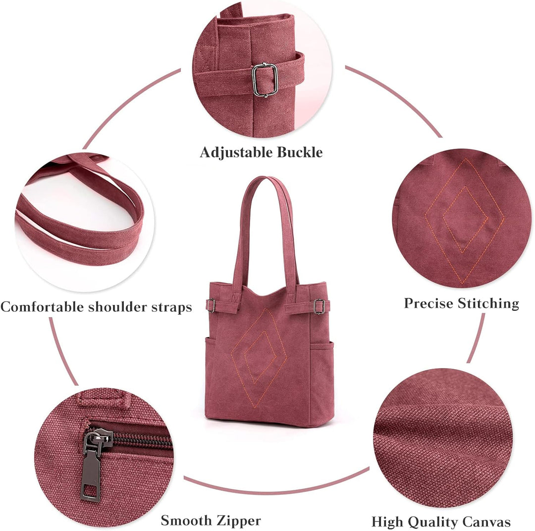 PORRASSO Damen Schultertasche Canvas Tote Bag Handtasche Mädchen Praktische Henkeltasche für Schule