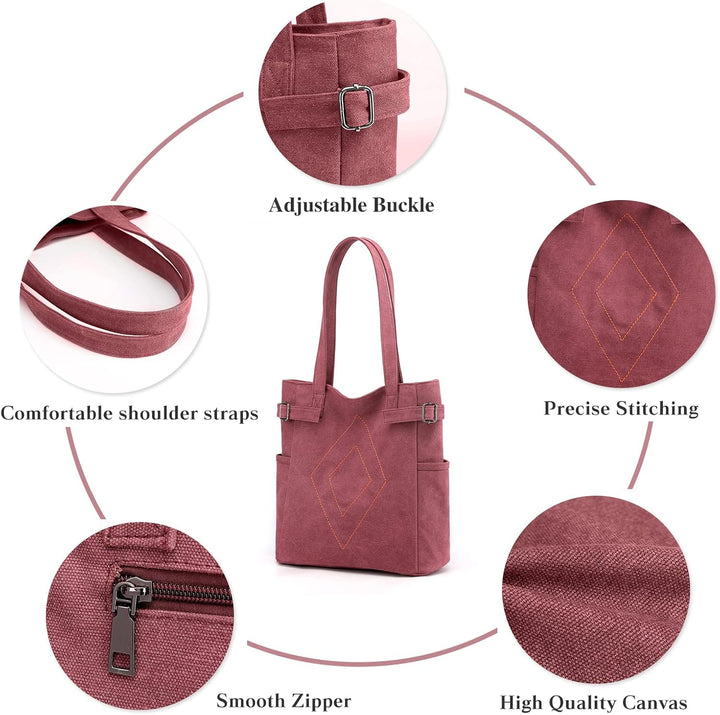 PORRASSO Damen Schultertasche Canvas Tote Bag Handtasche Mädchen Praktische Henkeltasche für Schule