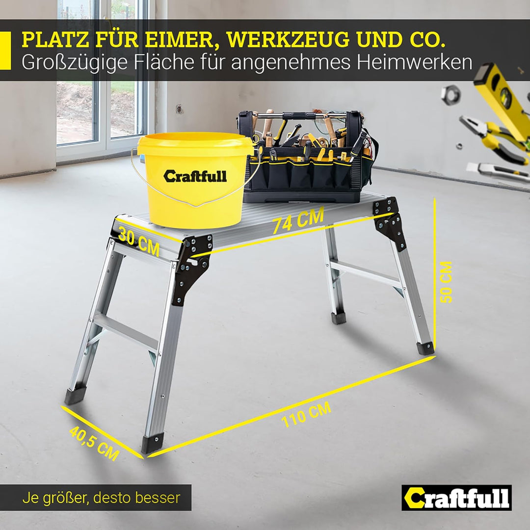 𝐂𝐑𝐀𝐅𝐓𝐅𝐔𝐋𝐋 Arbeitsplattform CF-107A | 𝟑 𝐉𝐀𝐇𝐑𝐄 𝐆𝐀𝐑𝐀𝐍𝐓𝐈𝐄 - Alu Leiter - Klappbar - Bis 150kg - Arbeitsb