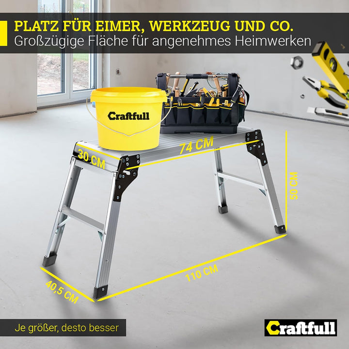 𝐂𝐑𝐀𝐅𝐓𝐅𝐔𝐋𝐋 Arbeitsplattform CF-107A | 𝟑 𝐉𝐀𝐇𝐑𝐄 𝐆𝐀𝐑𝐀𝐍𝐓𝐈𝐄 - Alu Leiter - Klappbar - Bis 150kg - Arbeitsb