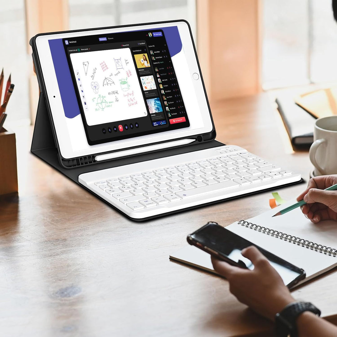 hülle mit Tastatur für iPad 9/8/7 Generation (2021/2020/2019) 10,2 Zoll, weiche TPU-Rückseite mit St