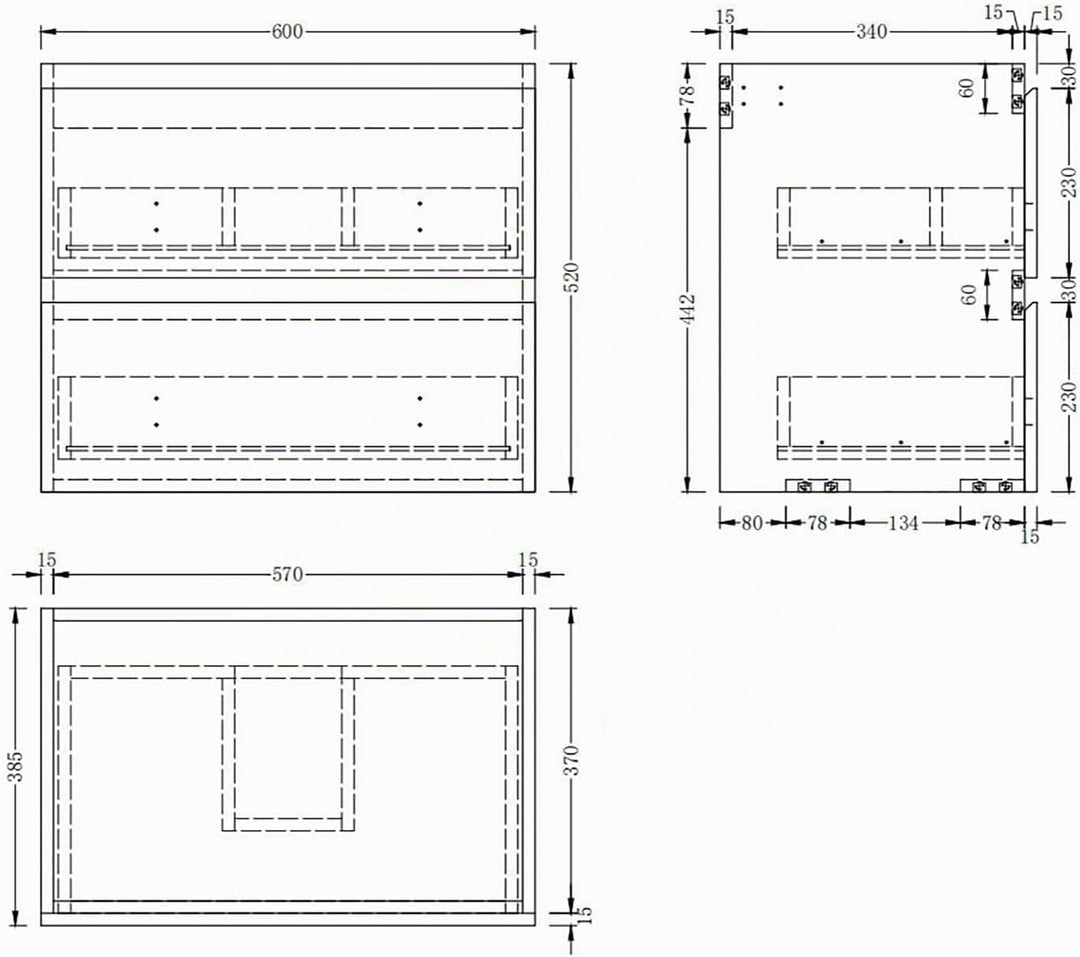 Aica Sanitär Waschbeckenunterschrank 60 cm Unterschrank Waschtischunterschrank Weiss