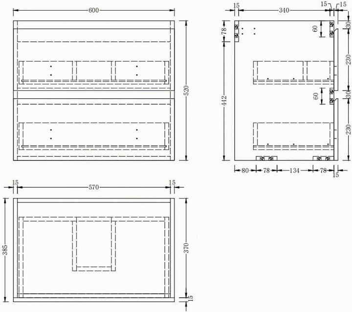 Aica Sanitär Waschbeckenunterschrank 60 cm Unterschrank Waschtischunterschrank Weiss