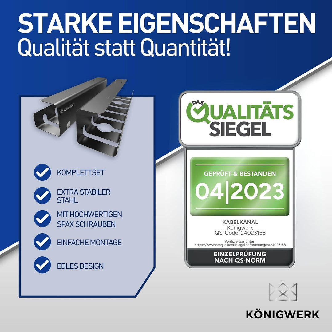 Königwerk Kabelkanal Schreibtisch fürs Kabel Management - Inkl. Zubehör - Tisch Kabelführung Kabelma