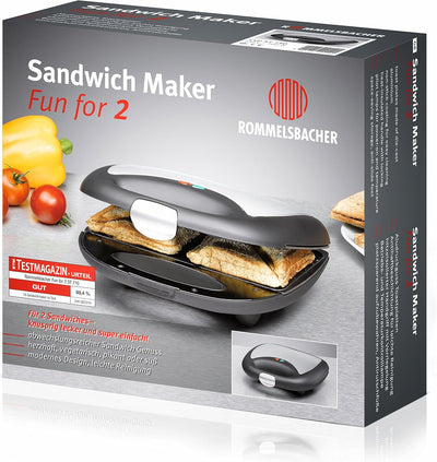 ROMMELSBACHER Sandwich Maker ST 710 - für 2 Sandwiches, 2-Lagen Antihaftbeschichtung, schnelles Aufh