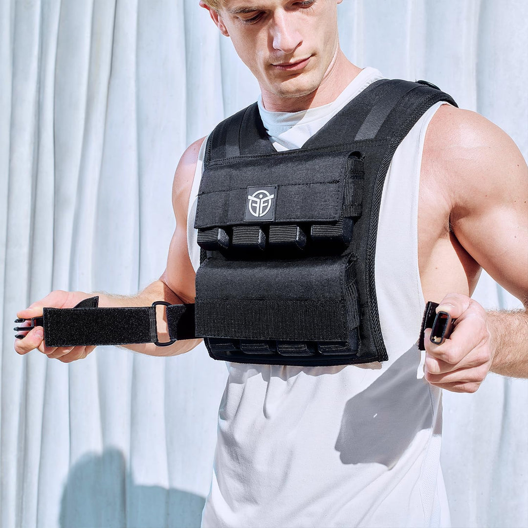 Eric Flag - Gewichtsweste 20kg oder 10kg, Herausnehmbare Metall-Gewichte, Verstellbare Trainingswest