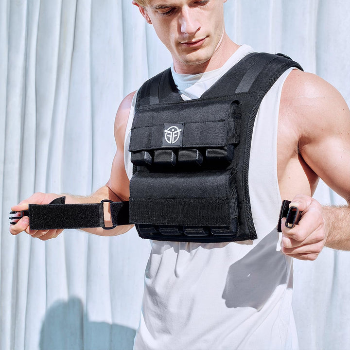 Eric Flag - Gewichtsweste 20kg oder 10kg, Herausnehmbare Metall-Gewichte, Verstellbare Trainingswest
