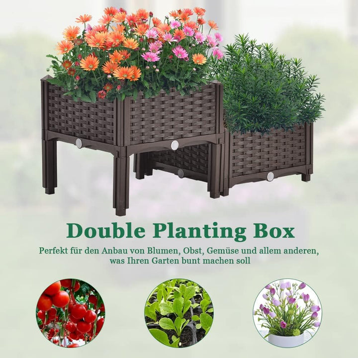 Mingone 2er Set Blumenkasten Rattan Optik Blumentopf aus Kunststoff Blumenkasten Balkonkasten mit Wa