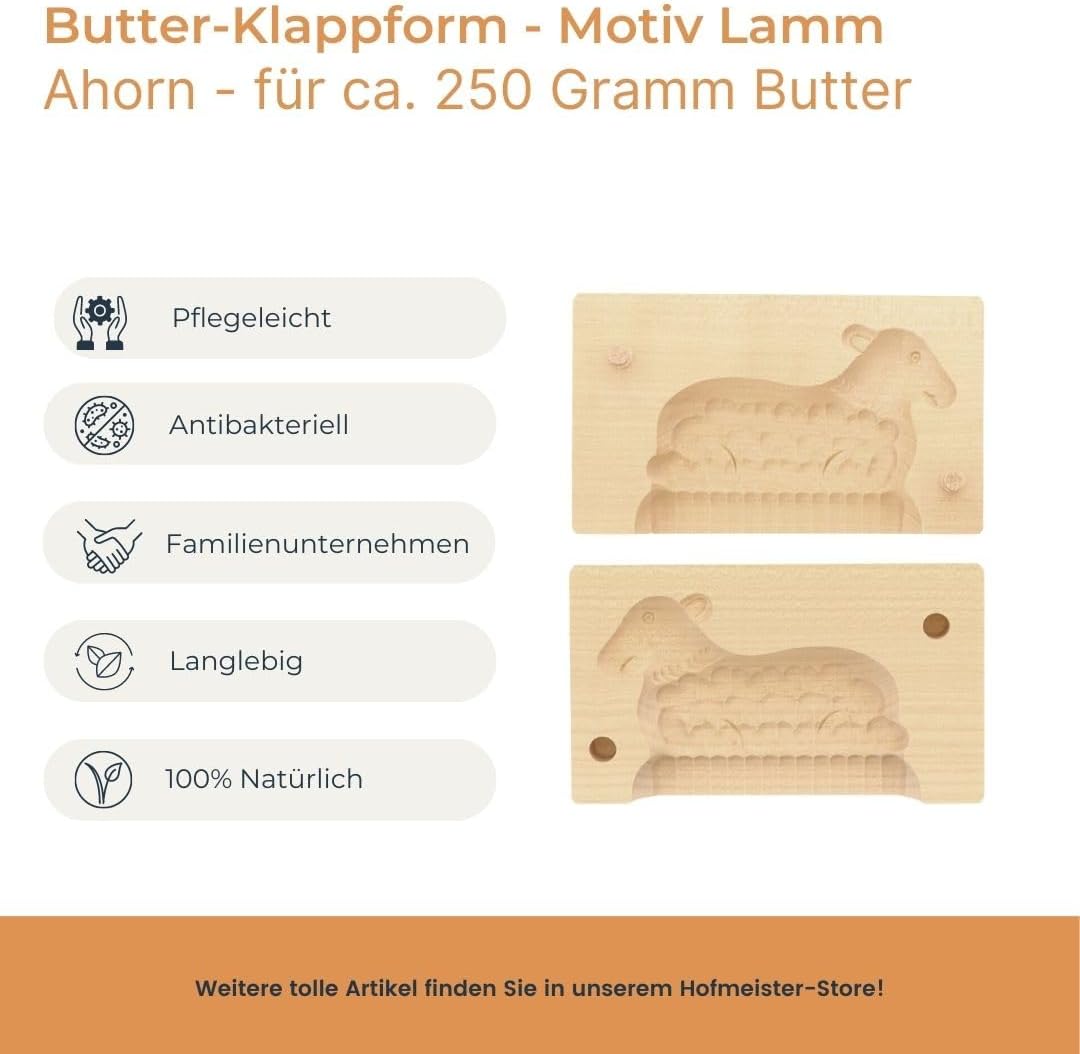 HOFMEISTER® Butter-Klappform, 2-teilig, Lamm, 14 cm, handgefertigt in Deutschland, Butterform zum Ve