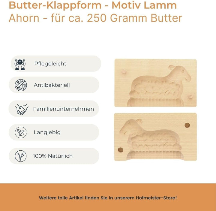 HOFMEISTER® Butter-Klappform, 2-teilig, Lamm, 14 cm, handgefertigt in Deutschland, Butterform zum Ve