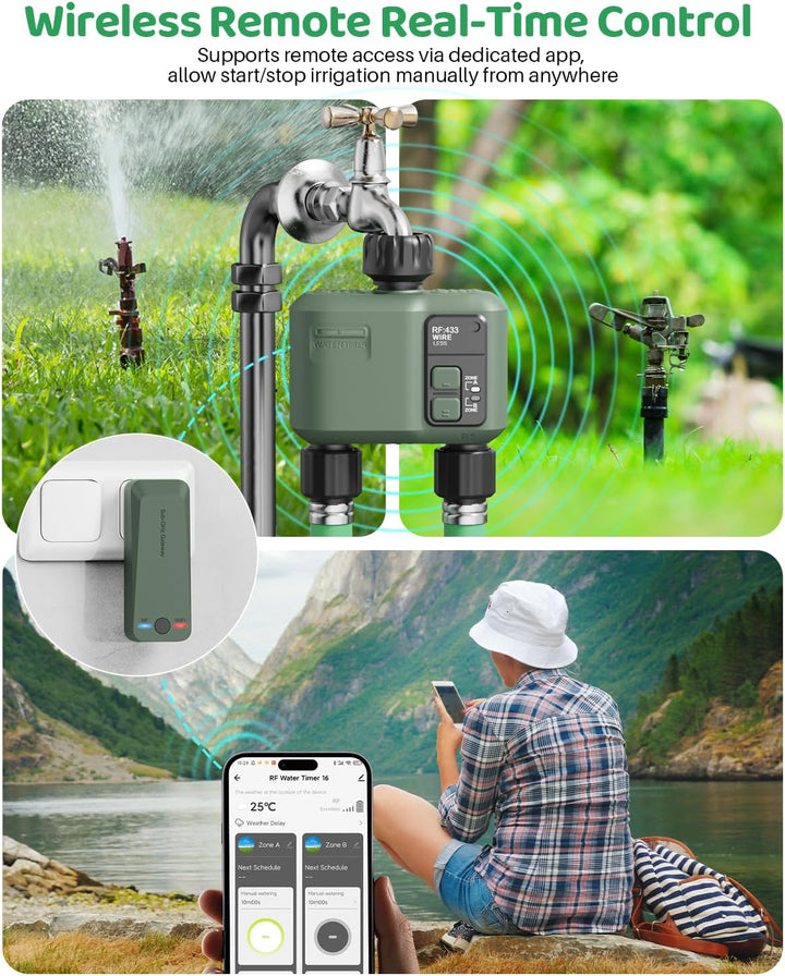 Smart Bewässerungscomputer WLAN mit 2 Zonen Ausgängen und 5 Programme Bewässerungssystem mit Regenve