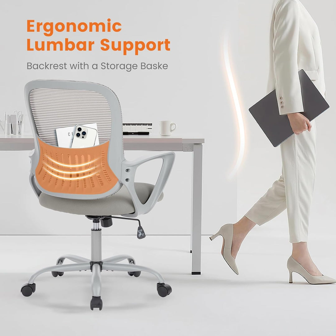 Sweetcrispy Bürostuhl Ergonomisch, Schreibtischstuhl mit Lendenwirbelstütze, Verstellbaren Armlehnen