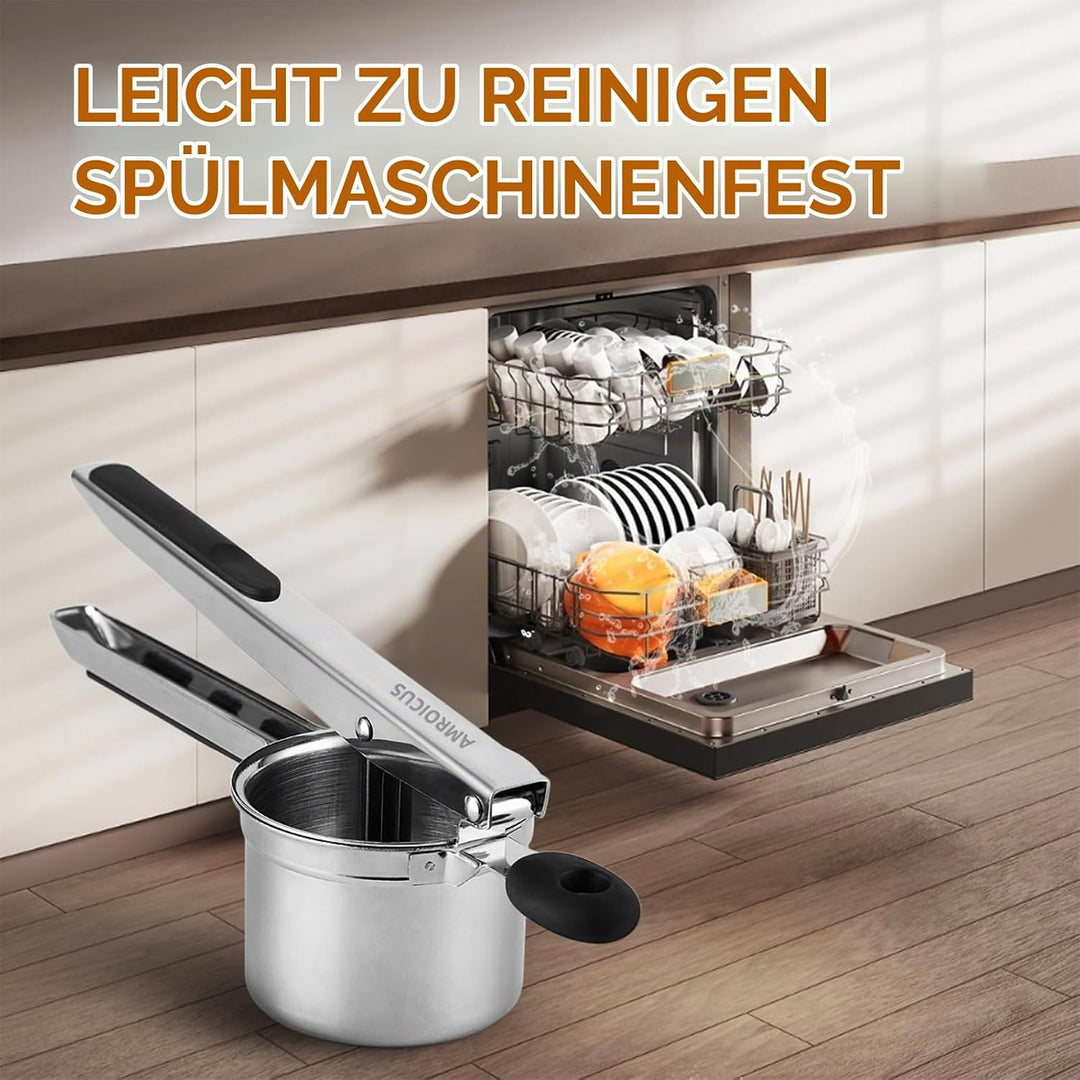 Kartoffelpresse 15oz, robuster Kartoffelstampfer aus Edelstahl mit 3 austauschbaren Scheiben, grosse
