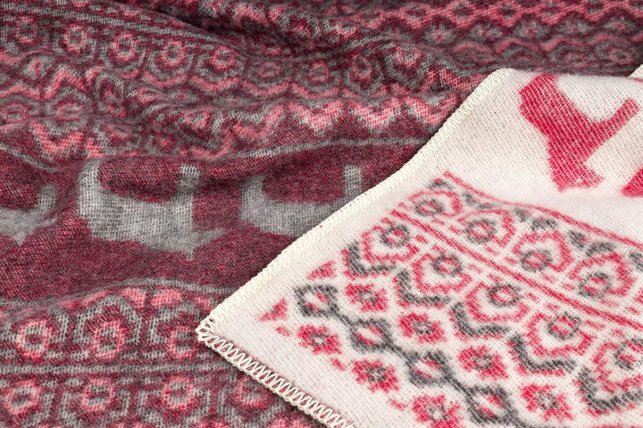 ÖJBRO VANTFABRIK "Dalarna gewebte Wolldecke 90x130 cm rot/beige/schwarz 100% Schafwolle Strick-Plaid