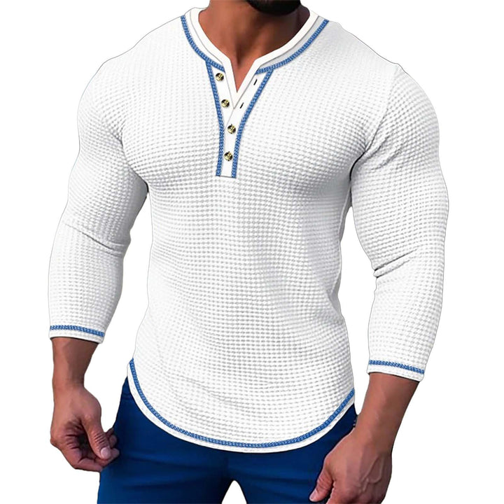 Herrenmode Herbst Casual Langarm Knopf Einfarbig Langarm T-Shirt Top Schicke Herren Weiss L, Weiss L