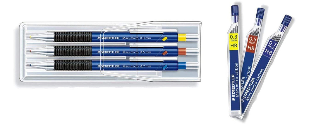 Staedtler Marsmicro 0,3-0,7 3er Set farbig | Öko Set mit Nachfüllminen HB 0,3 0,5 0,7 1 Mit NachfÃ¼l