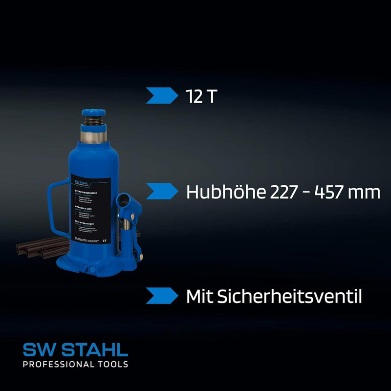 SW-Stahl 20605L Stempelwagenheber, 12 t I Wagenheber hydraulisch I Kompakt-Wagenheber I hydraulische