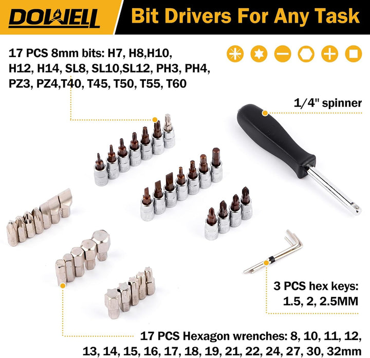 DOWELL Werkzeugsatz 132 Stück, Professional Auto Mechanics Hand Tool Kit, All-in-One für Auto-, Moto