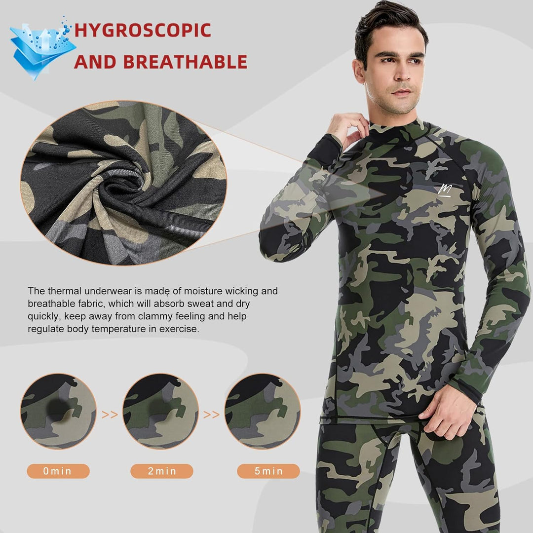 MeetHoo Thermounterwäsche Herren, Funktionsunterwäsche mit Rollkragen Skiunterwäsche Winter Thermowä