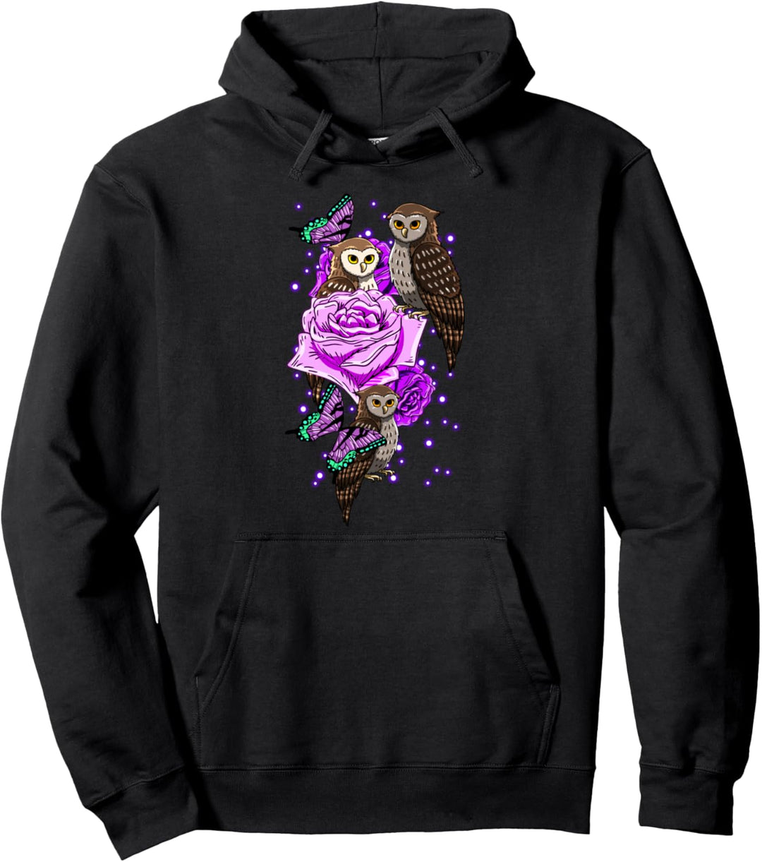 Violet Rose Butterflies Owls Animal Floral Bird Lover Gift Pullover Hoodie