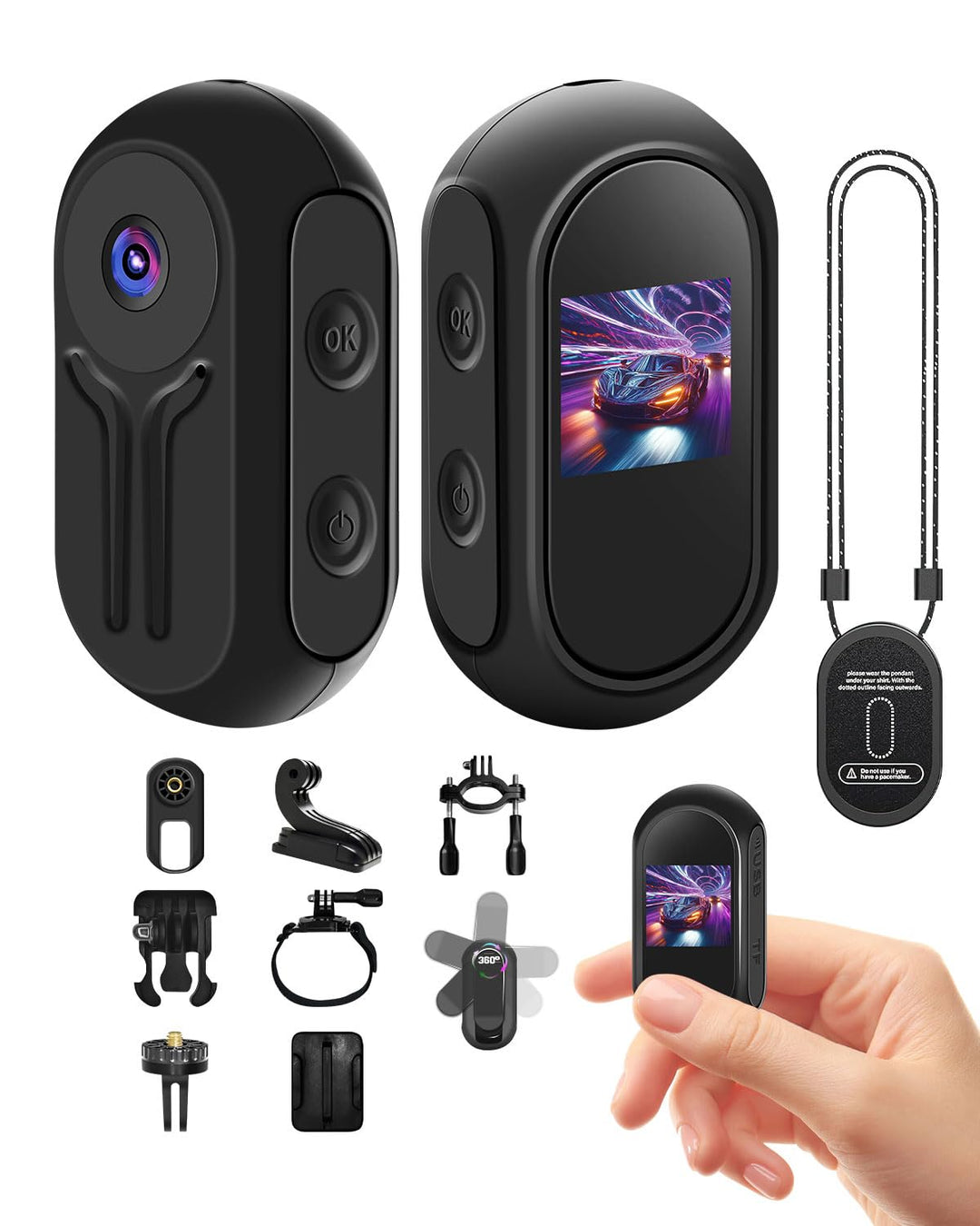 Mini Action Cam, 1080P Wearable Action Kamera, Bodycam Körperkamera, Motorrad Sportkamera mit Multif